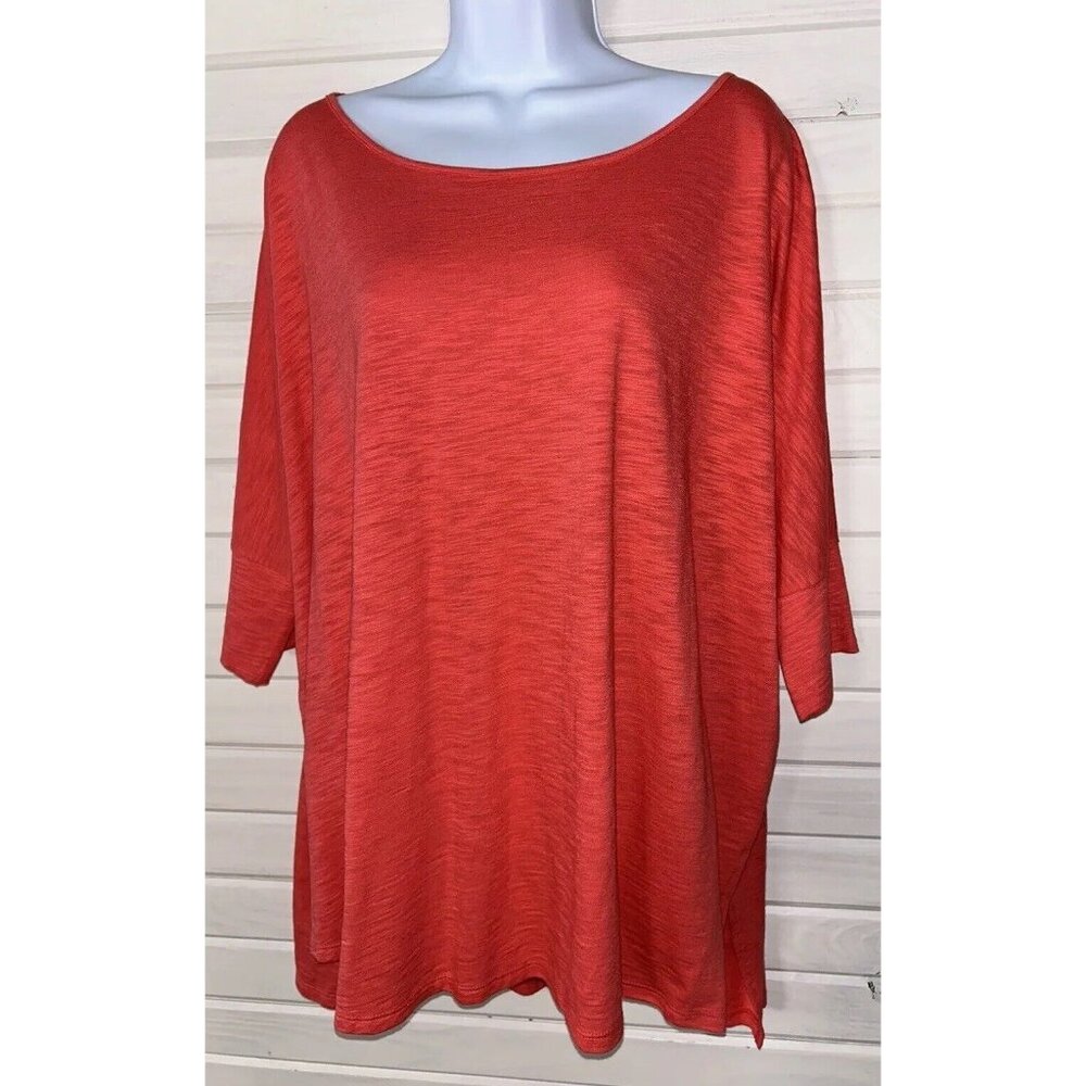 Chico's Sz 1 (MEDIUM) The Ultimate Tee Orange Boatneck Cotton Modal 3/4 Slv EUC